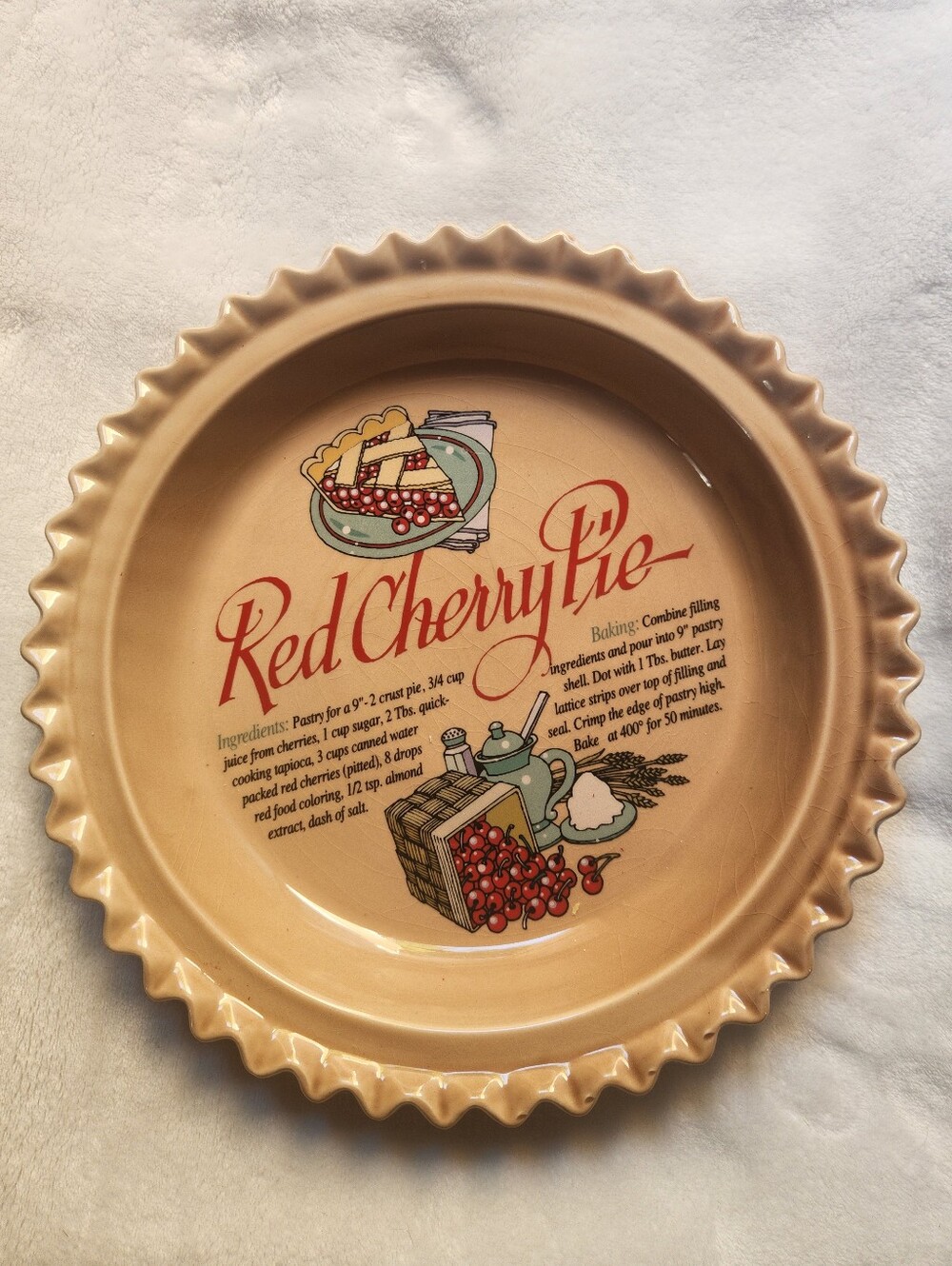 Vintage Cookwear, Red Cherry Pie Ceramic Covered Dish With Cherry Textured Top - Picture 2 of 6